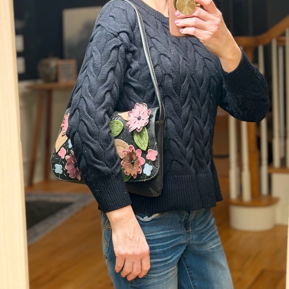 Boho Artisanal 3D Floral Applique Statement Shoulder Bag (EUC) - Picture 3 of 15